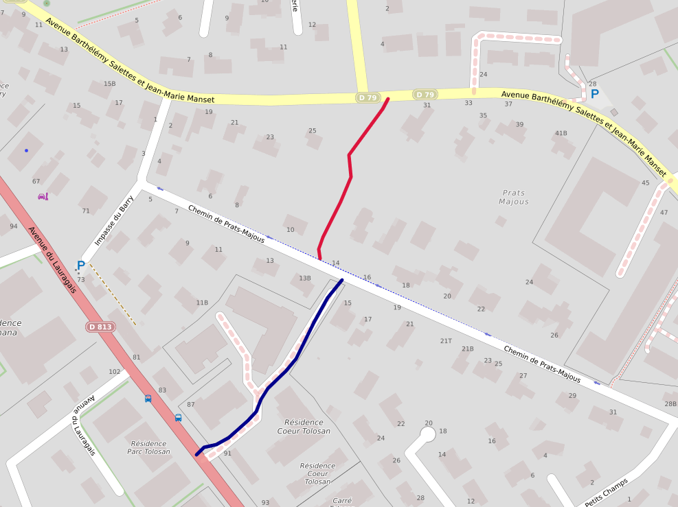 La carte avec le raccordement du chemin